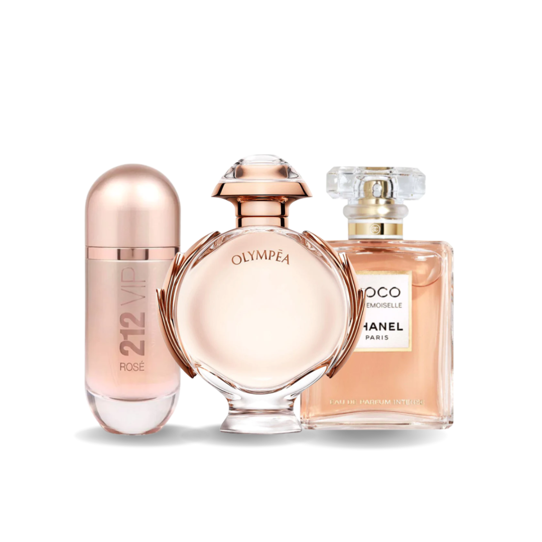 BLACK FRIDAY 3-DUFT-SET: Carolina Herrera 212 VIP Rosé, Paco Rabanne Olympéa und Chanel Coco Mademoiselle – 100 ml